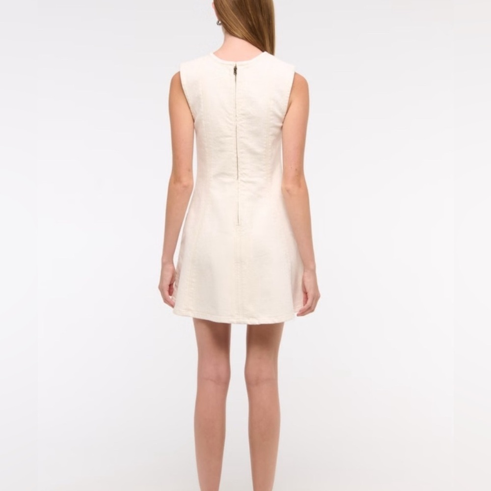 Abercrombie & Fitch Cream Sleeveless Denim Mini Dress with Corset Seaming Size S - Picture 6 of 11
